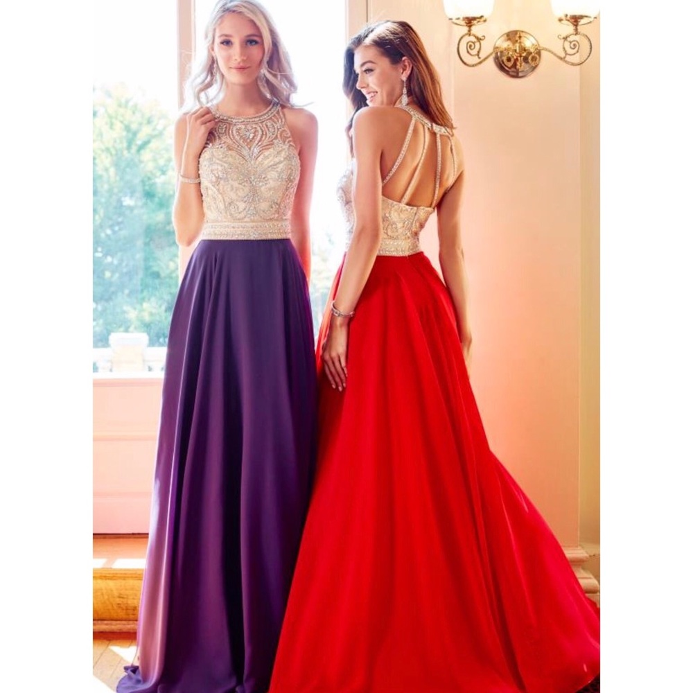 CLARISSE Eggplant Prom Dress with Beaded Top